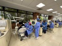 Dental students working on patients